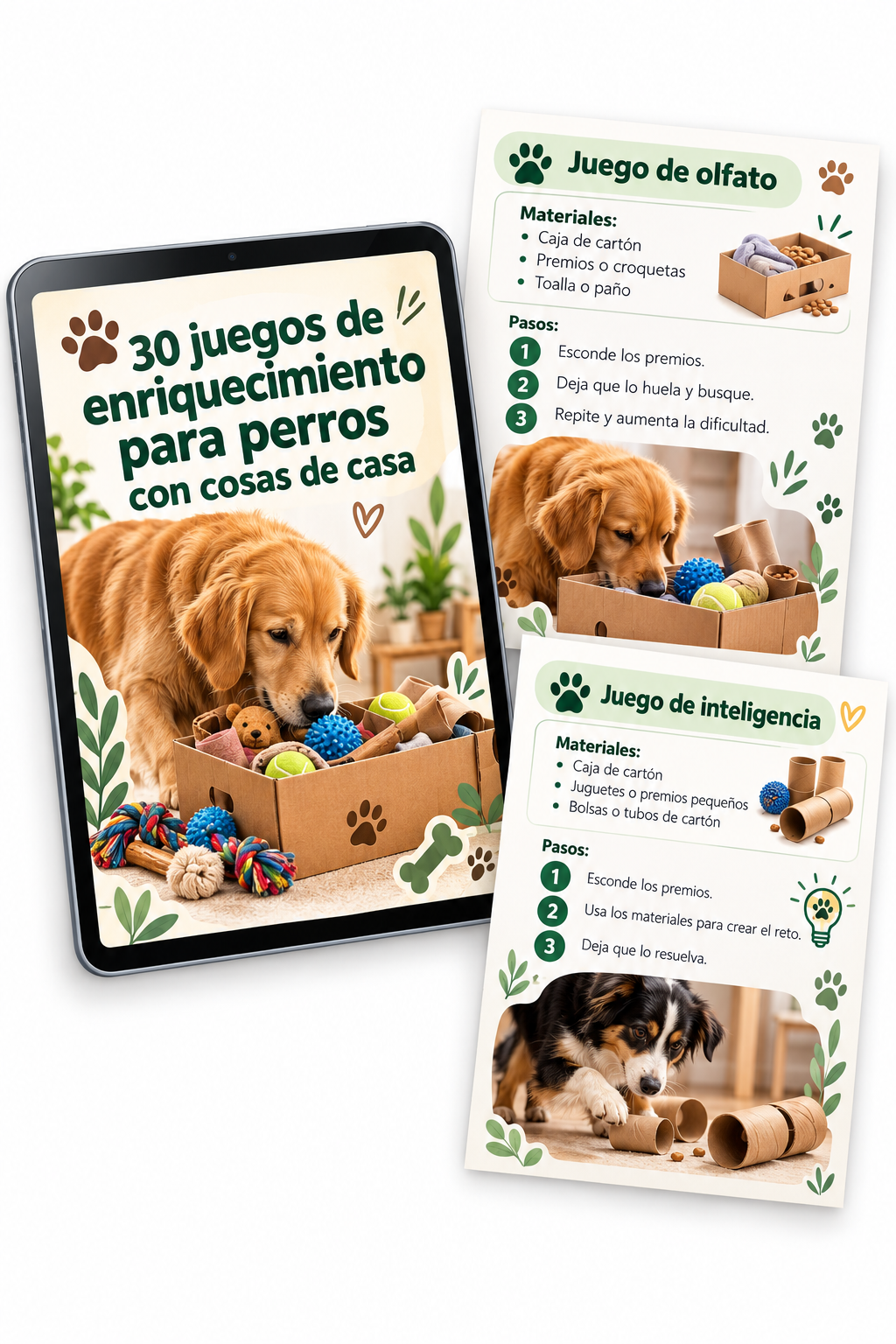 Portada 30 juegos de enriquecimiento para perros con cosas de casa